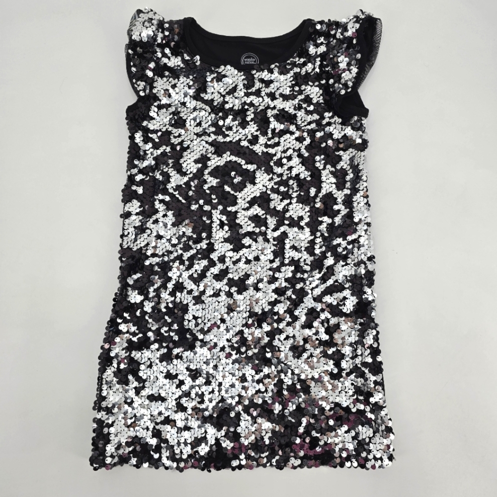 Wonder Nation Girl Silver and Black Sequin Dress Size XS 4-5